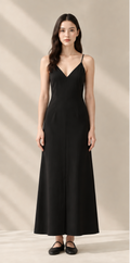 Noir Satin Slip Dress – Đầm 2 dây đen dáng dài