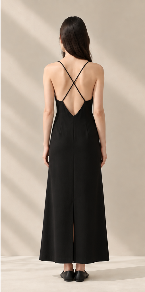 Noir Satin Slip Dress – Đầm 2 dây đen dáng dài
