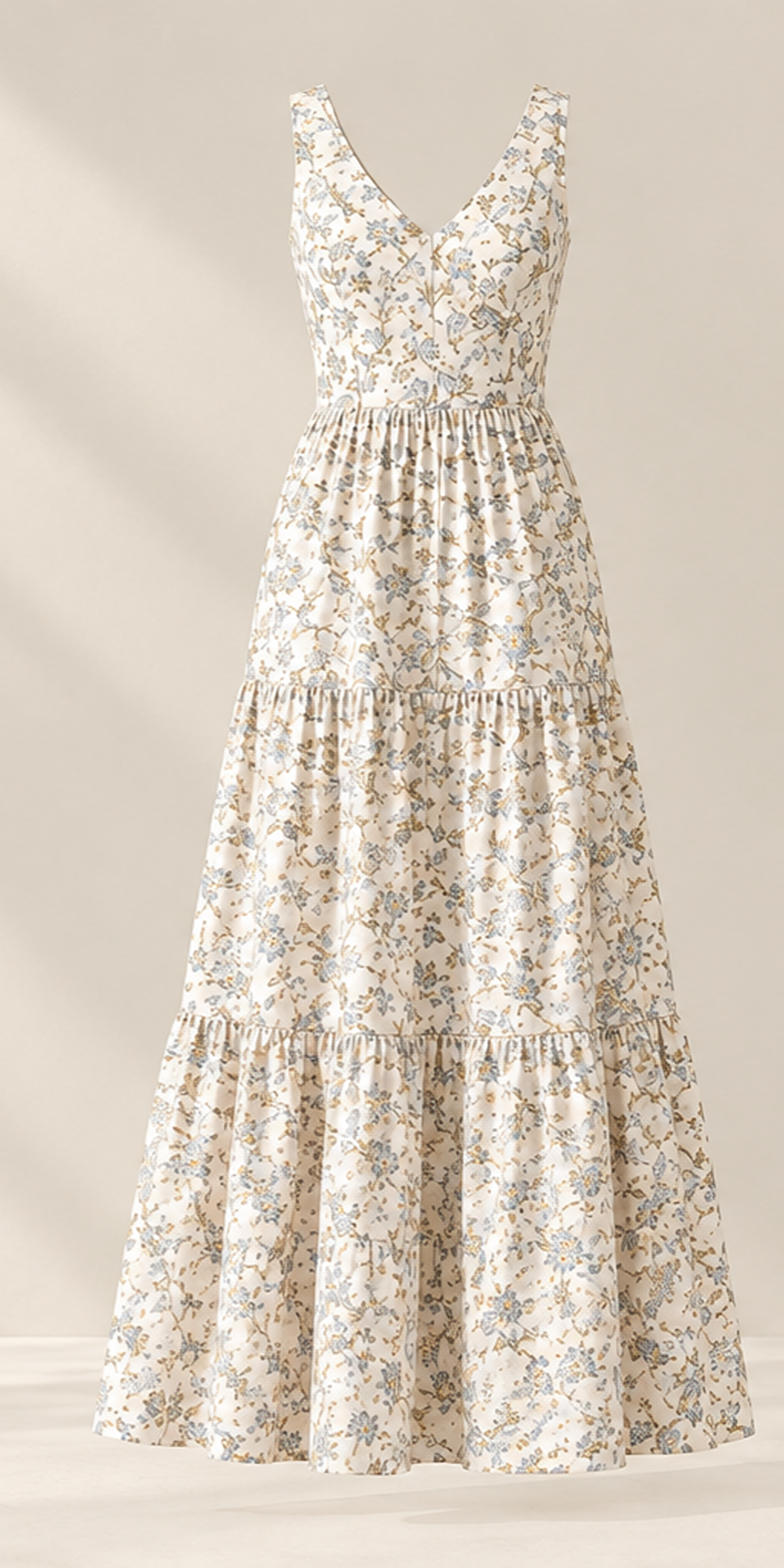 Blue Garden Tiered Dress – Đầm hoa xanh dáng maxi tầng