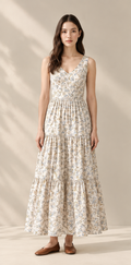 Blue Garden Tiered Dress – Đầm hoa xanh dáng maxi tầng