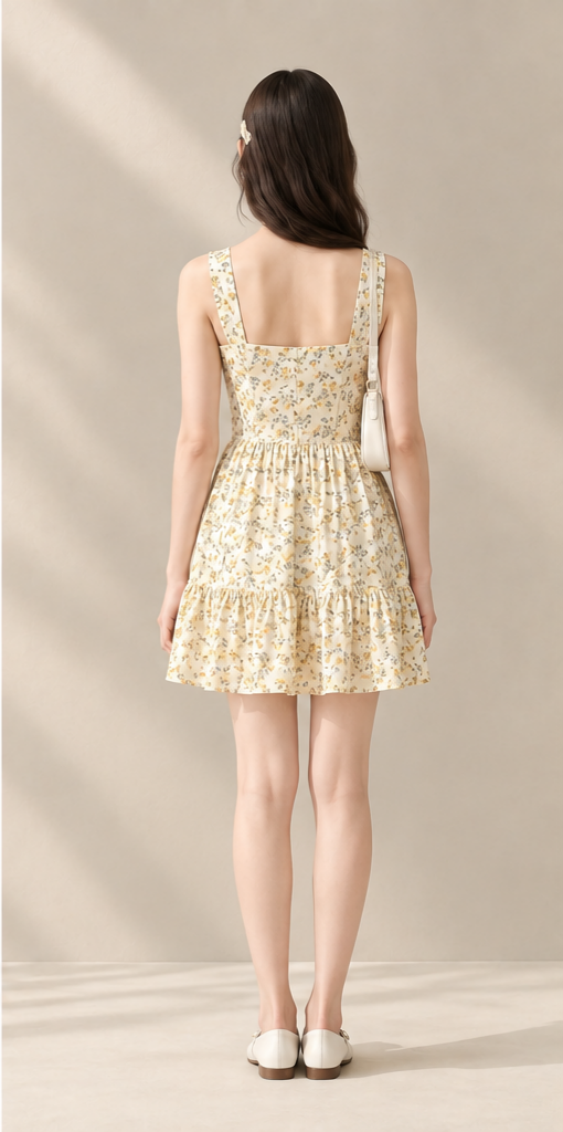 Sunflower Meadow Mini Dress – Đầm hoa vàng dáng babydoll