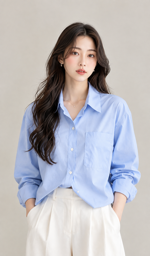 Baby Blue Classic Shirt – Áo sơ mi xanh pastel