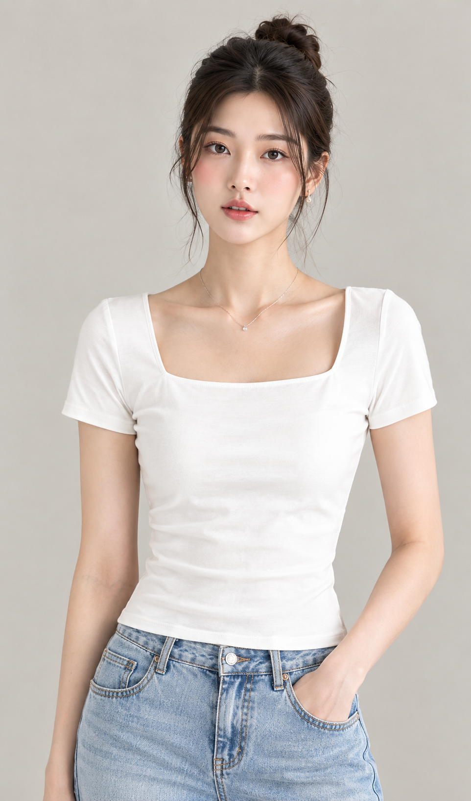 Basic Square Neck Top – Áo thun cổ vuông ôm dáng
